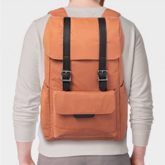 Open Story Fitted Flap Adult 17 Backpack with CinchCord Closure Amber Brown - Picture 2 of 4